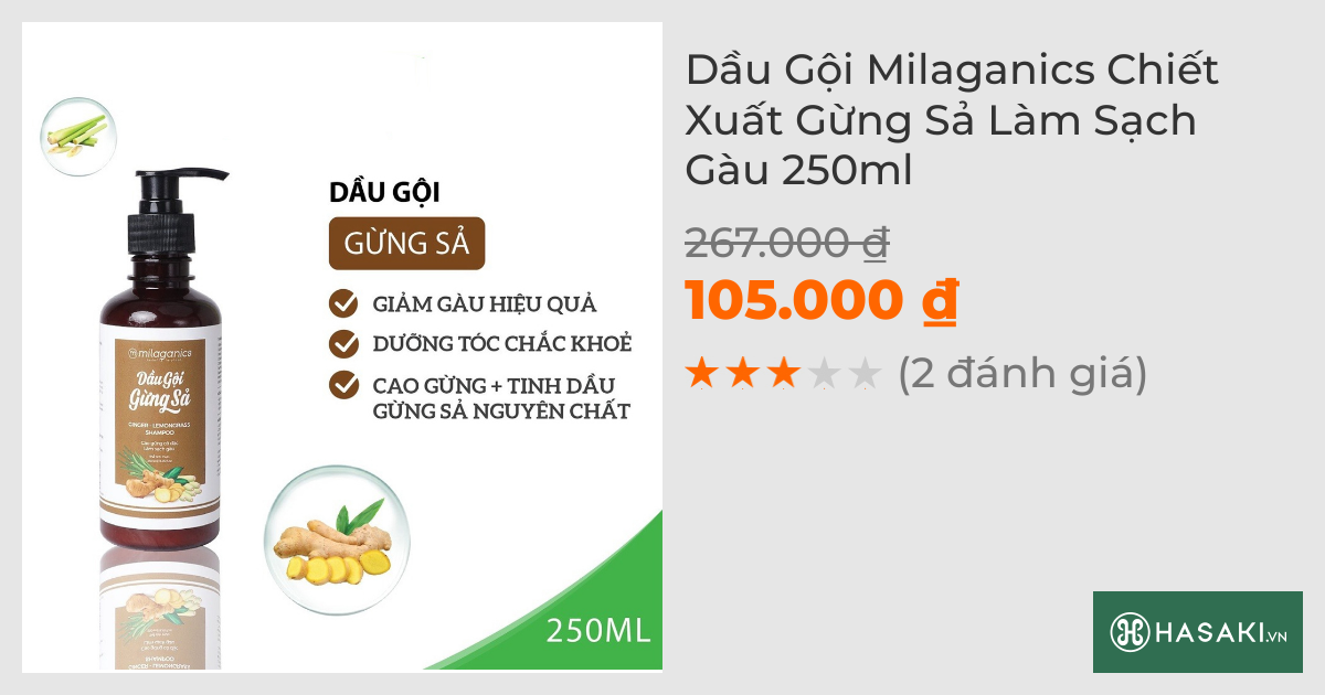 Dầu Gội Milaganics Chiết Xuất Gừng Sả Làm Sạch Gàu 250ml