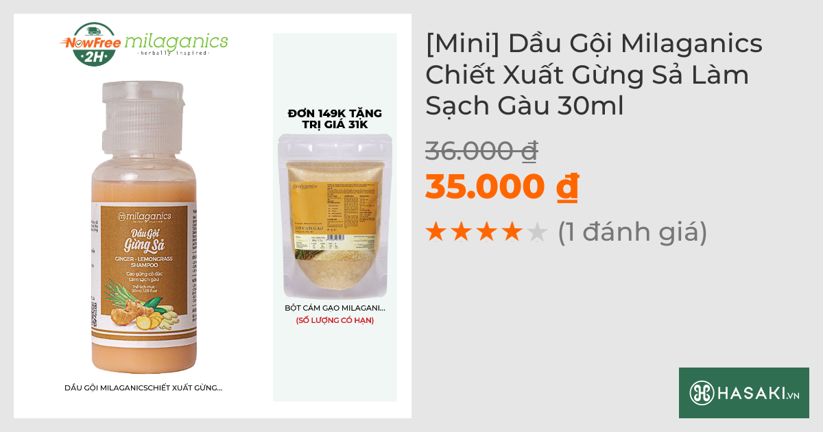 [Mini] Dầu Gội Milaganics Chiết Xuất Gừng Sả Làm Sạch Gàu 30ml