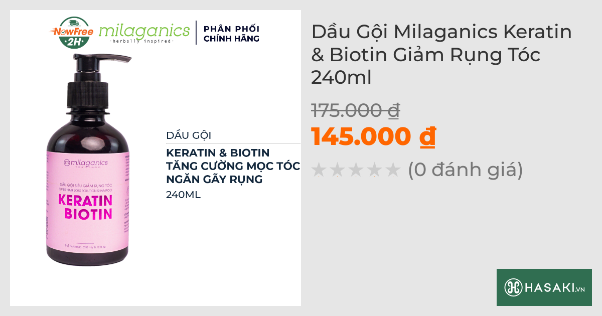 Dầu Gội Milaganics Keratin & Biotin Giảm Rụng Tóc 240ml