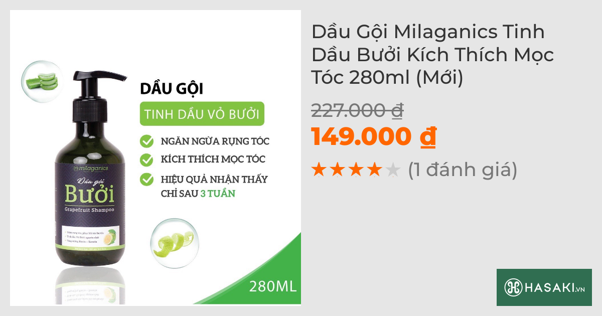 Dầu Gội Milaganics Tinh Dầu Bưởi Kích Thích Mọc Tóc 280ml (Mới)