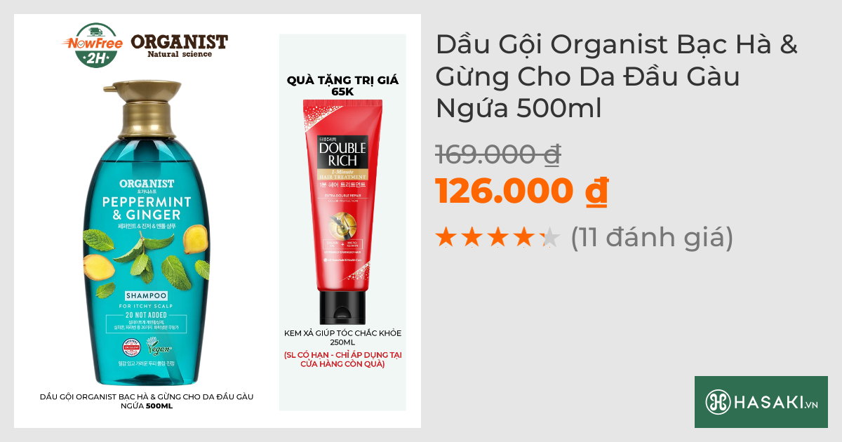 Dầu Gội Organist Bạc Hà & Gừng Cho Da Đầu Gàu Ngứa 500ml