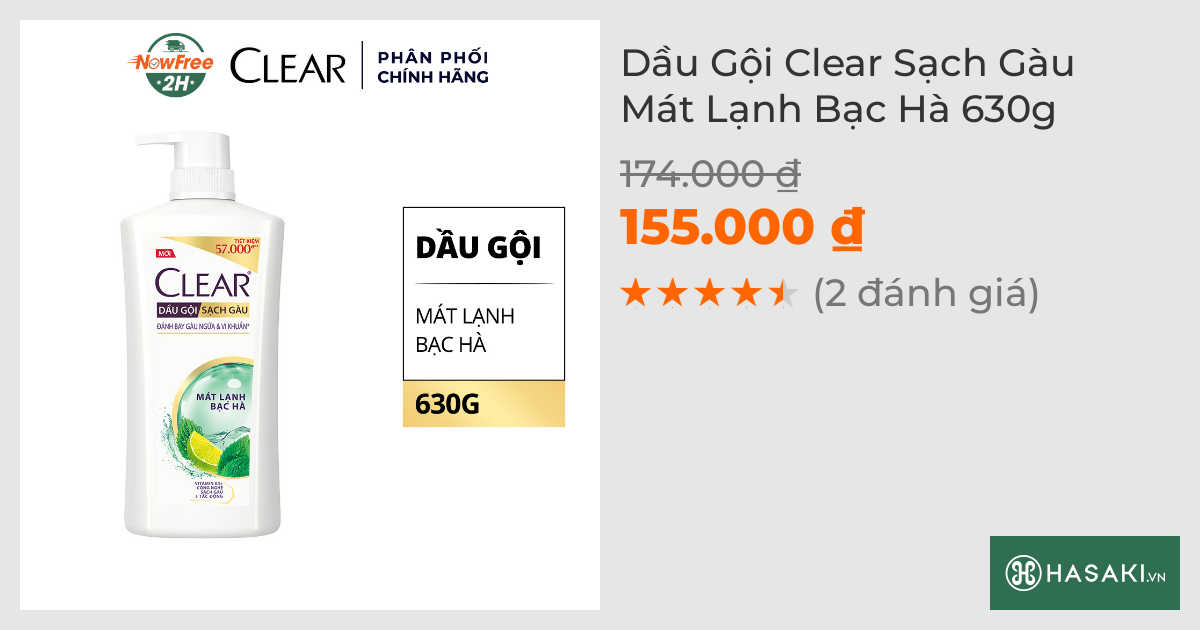 Dầu Gội Clear Sạch Gàu Mát Lạnh Bạc Hà 630g