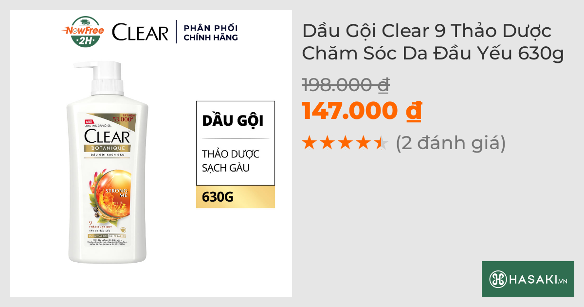 Dầu Gội Clear 9 Thảo Dược Chăm Sóc Da Đầu Yếu 630g