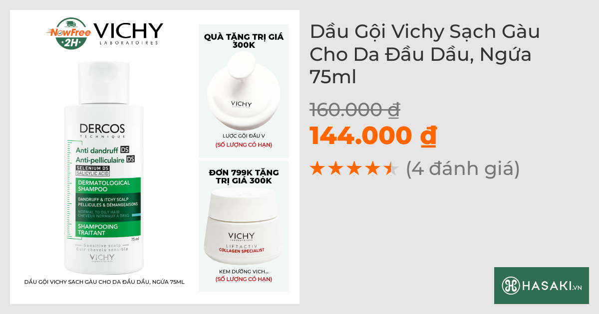 Dầu Gội Vichy Sạch Gàu Cho Da Đầu Dầu, Ngứa 75ml