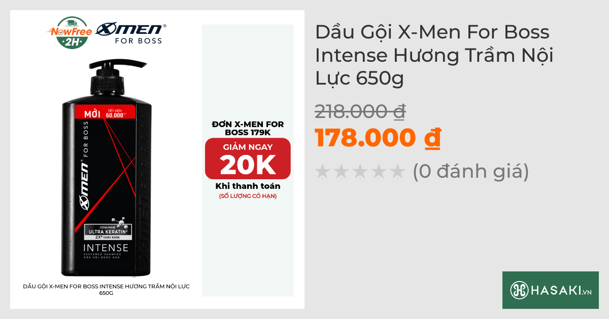 Dầu Gội X-Men For Boss Intense Hương Trầm Nội Lực 650g