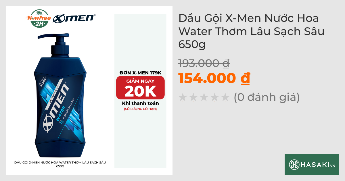 Dầu Gội X-Men Nước Hoa Water Thơm Lâu Sạch Sâu 650g