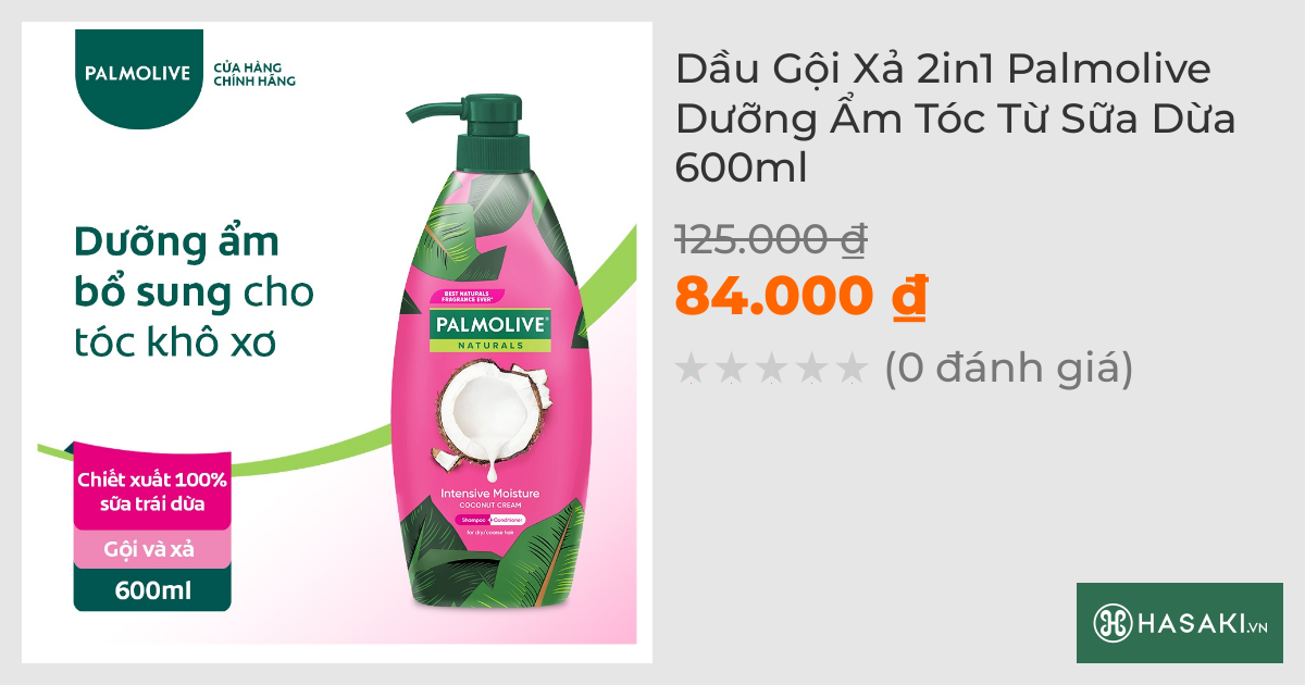 Dầu Gội Xả Palmolive Dưỡng Ẩm Tóc Từ Sữa Dừa 600ml