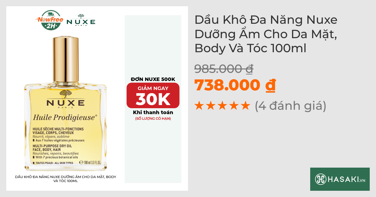 Dầu Khô Đa Năng Nuxe Dưỡng Ẩm Cho Da Mặt, Body Và Tóc 100ml