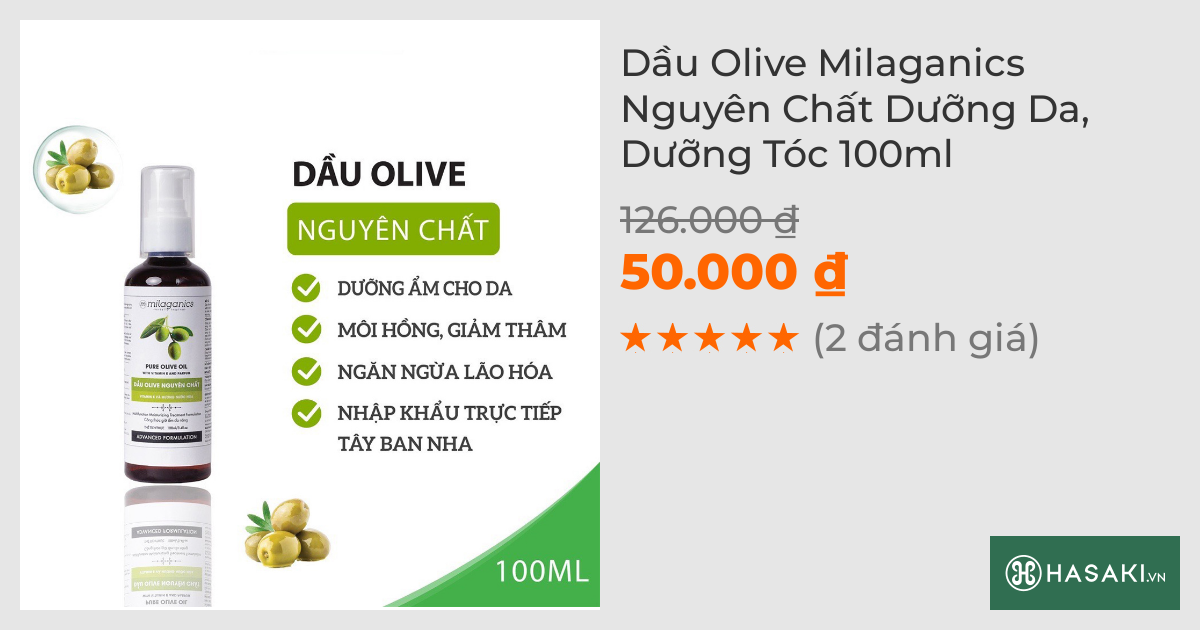 Dầu Olive Milaganics Nguyên Chất Dưỡng Da, Dưỡng Tóc 100ml