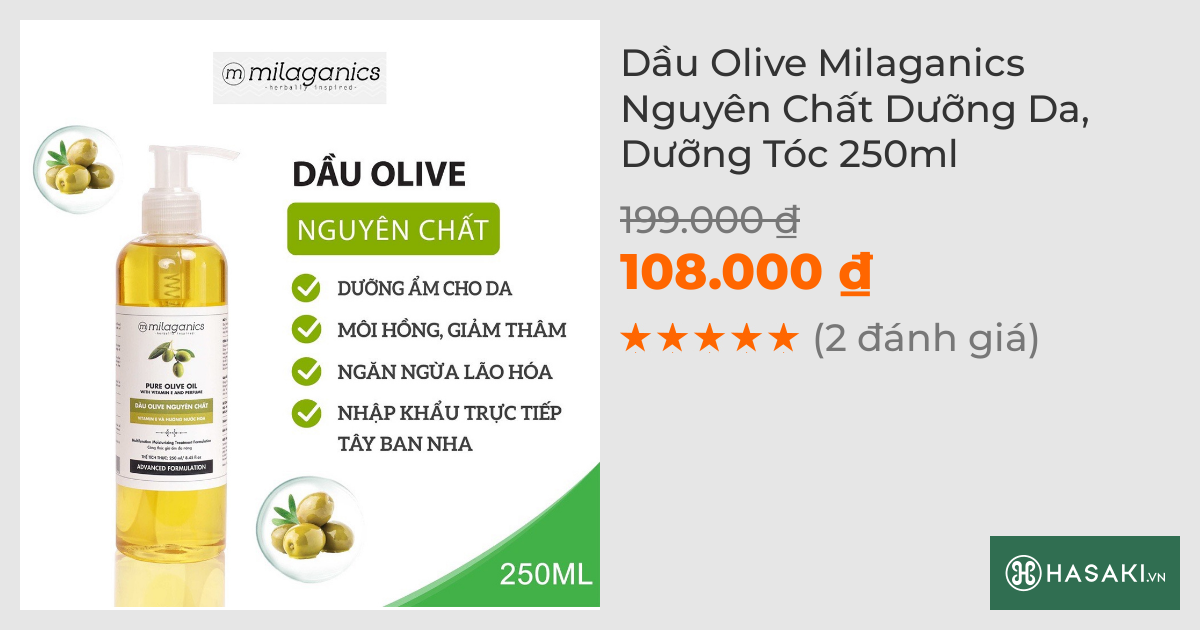 Dầu Olive Milaganics Nguyên Chất Dưỡng Da, Dưỡng Tóc 250ml