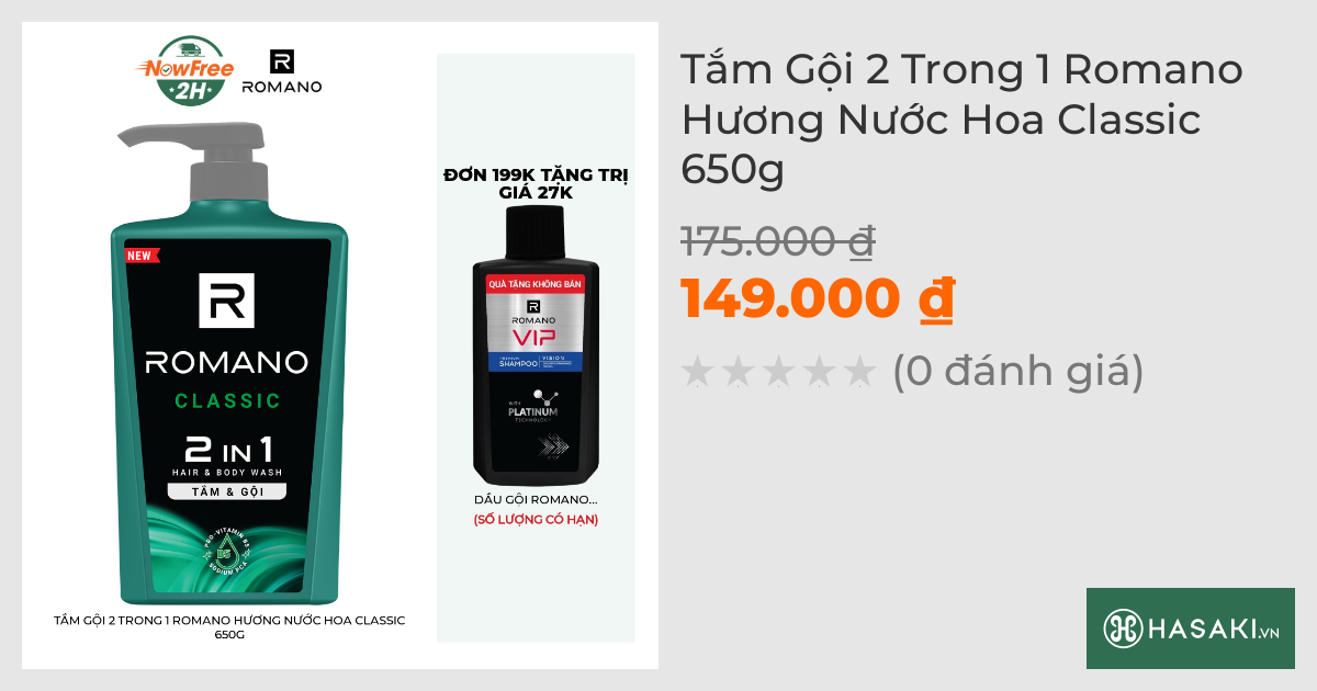 Tắm Gội 2 Trong 1 Romano Hương Nước Hoa Classic 650g