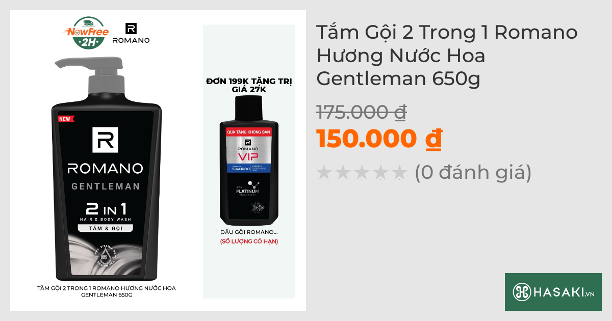 Tắm Gội 2 Trong 1 Romano Hương Nước Hoa Gentleman 650g