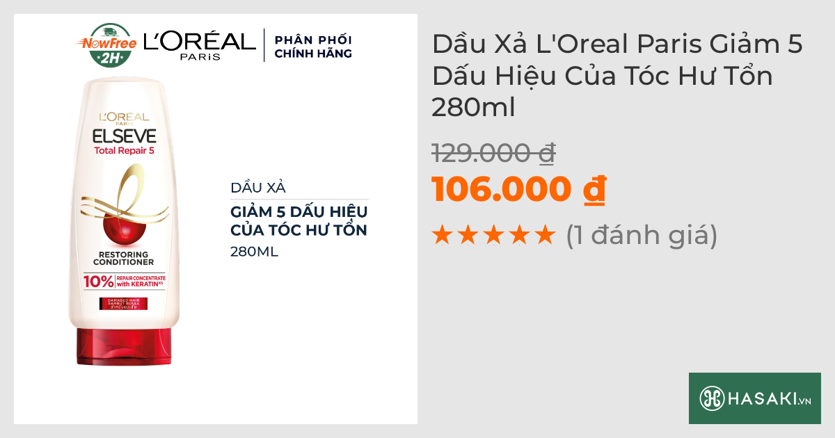 Dầu Xả L'Oreal Paris Giảm 5 Dấu Hiệu Của Tóc Hư Tổn 280ml