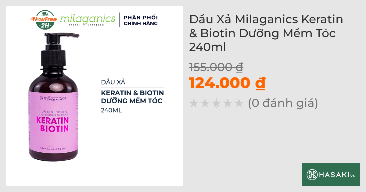 Dầu Xả Milaganics Keratin & Biotin Dưỡng Mềm Tóc 240ml