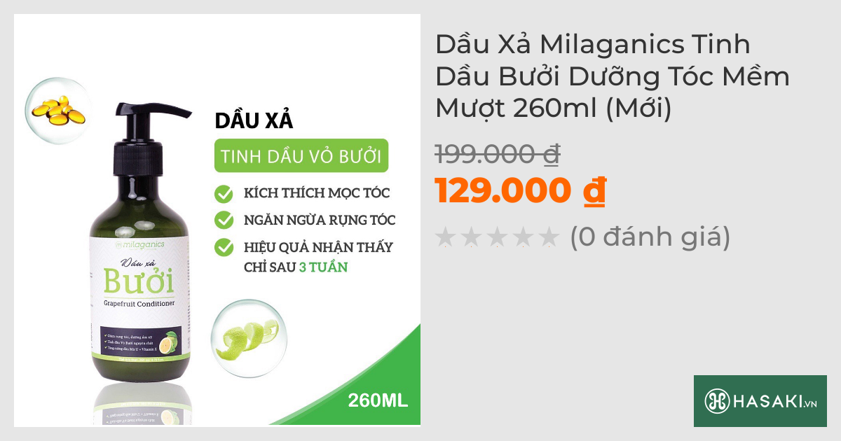 Dầu Xả Milaganics Tinh Dầu Bưởi Dưỡng Tóc Mềm Mượt 260ml (Mới)