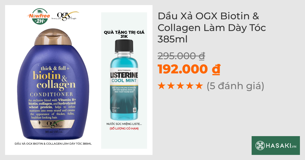 Dầu Xả OGX Biotin & Collagen Làm Dày Tóc 385ml