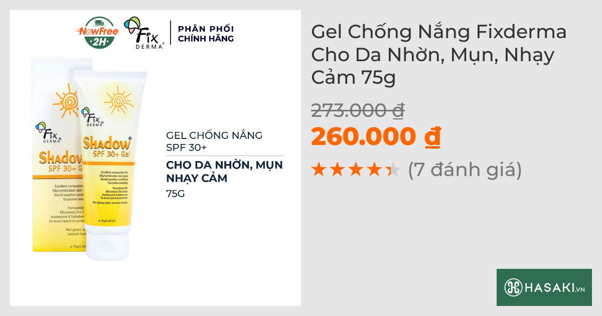 Gel Chống Nắng Fixderma Cho Da Nhờn, Mụn, Nhạy Cảm 75g