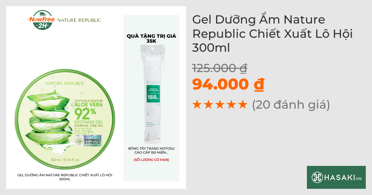 Gel Dưỡng Ẩm Nature Republic Chiết Xuất Lô Hội 300ml