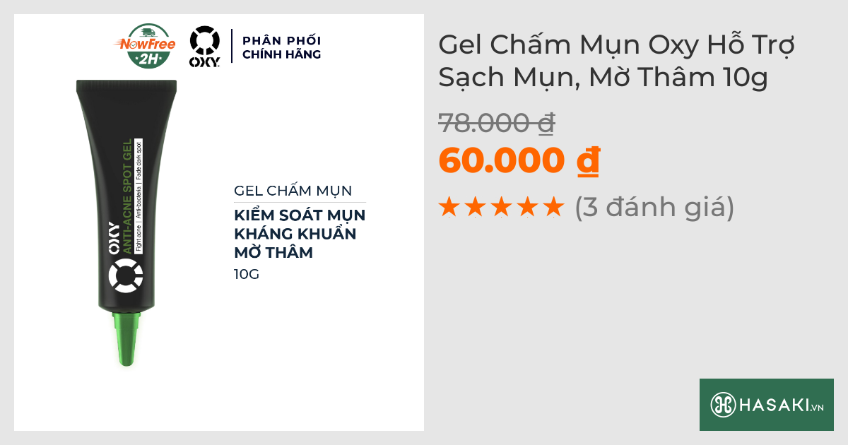 Gel Chấm Mụn Oxy Hỗ Trợ Sạch Mụn, Mờ Thâm 10g