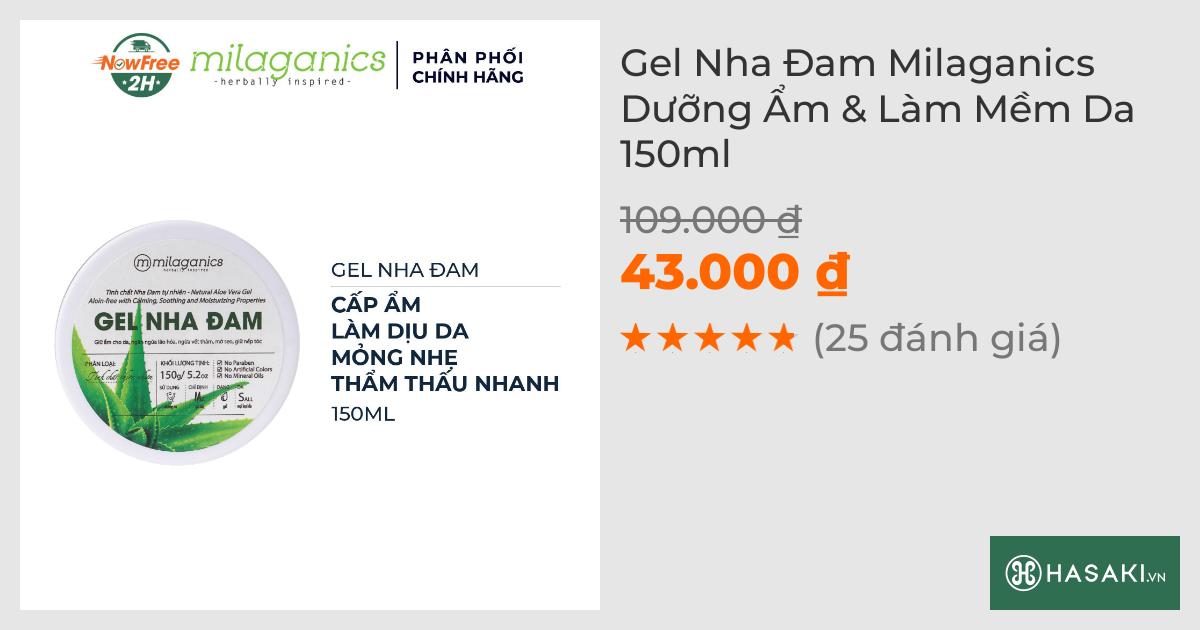 Gel Nha Đam Milaganics Dưỡng Ẩm & Làm Mềm Da 150ml