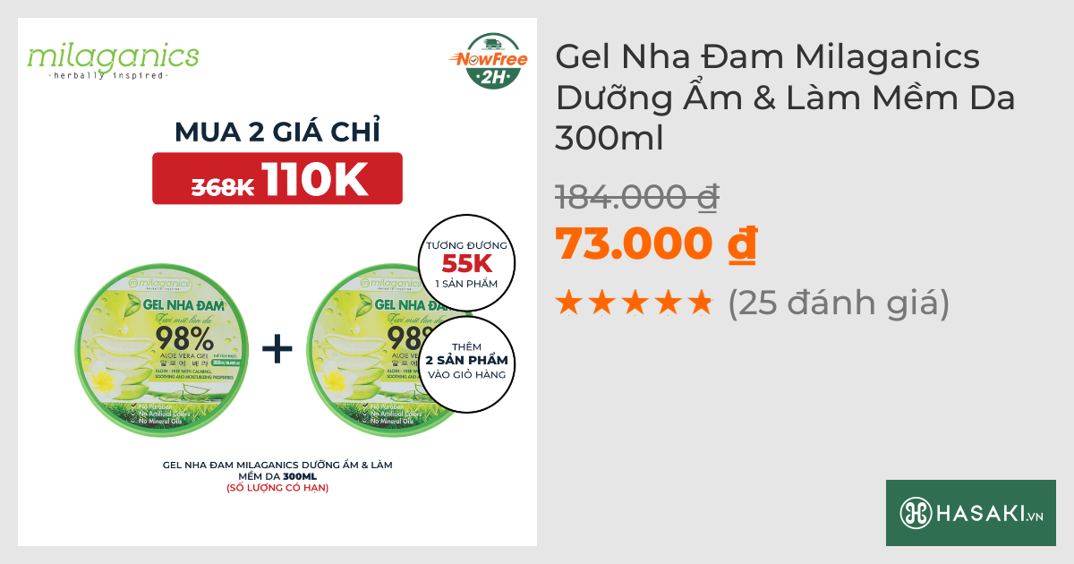 Gel Nha Đam Milaganics Dưỡng Ẩm & Làm Mềm Da 300ml