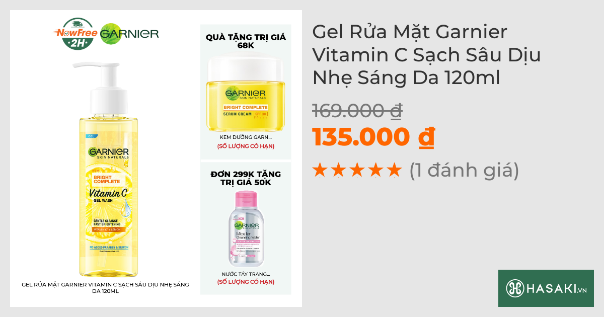 Gel Rửa Mặt Garnier Vitamin C Sạch Sâu Dịu Nhẹ Sáng Da 120ml