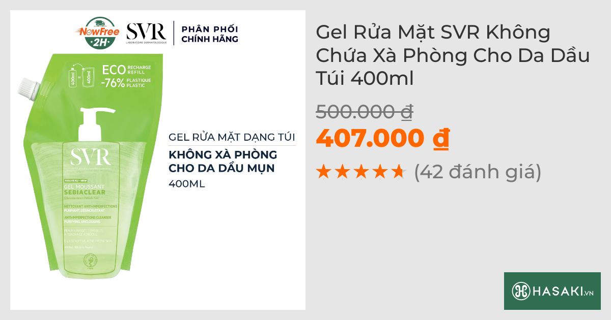 Gel Rửa Mặt SVR Không Chứa Xà Phòng Cho Da Dầu Túi 400ml