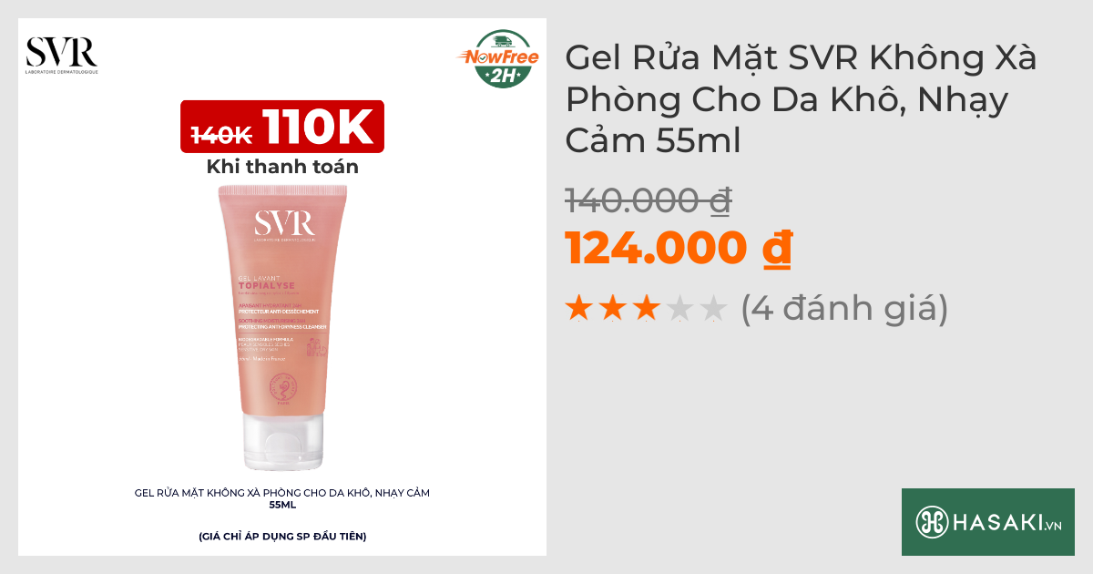 Gel Rửa Mặt SVR Không Xà Phòng Cho Da Khô, Nhạy Cảm 55ml