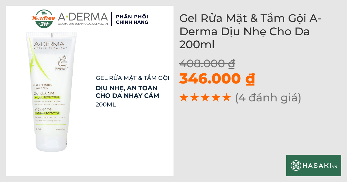 Gel Rửa Mặt & Tắm Gội A-Derma Dịu Nhẹ Cho Da 200ml