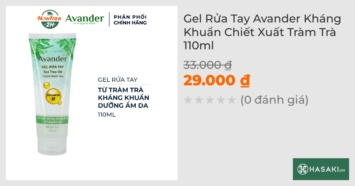 Gel Rửa Tay Avander Kháng Khuẩn Chiết Xuất Tràm Trà 110ml