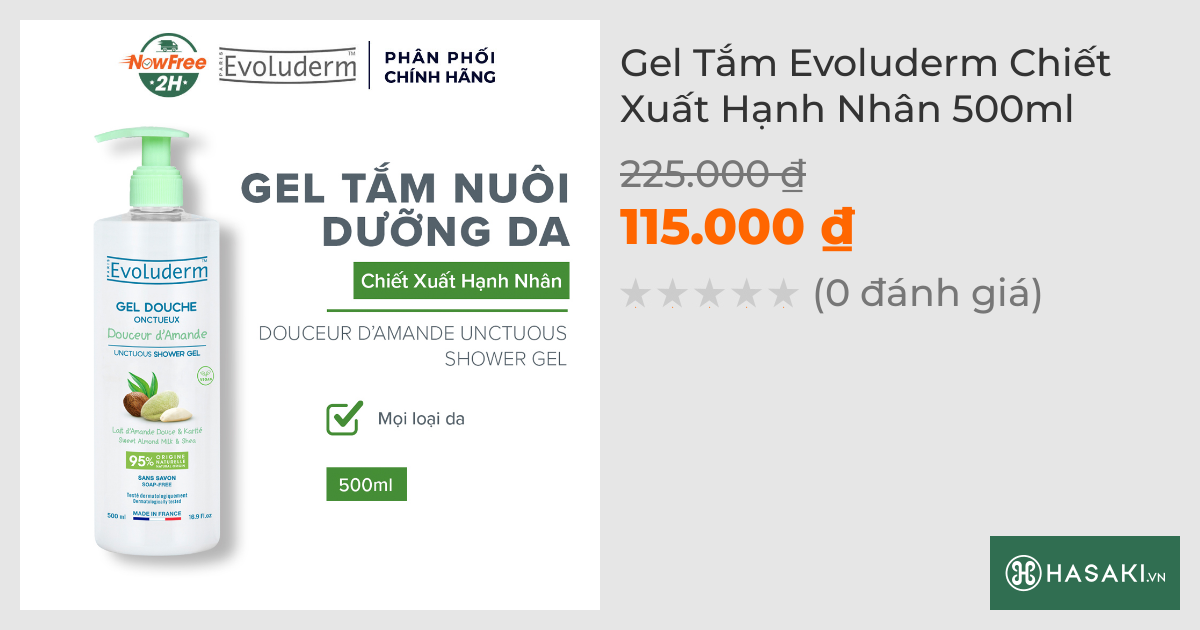 Gel Tắm Evoluderm Chiết Xuất Hạnh Nhân 500ml