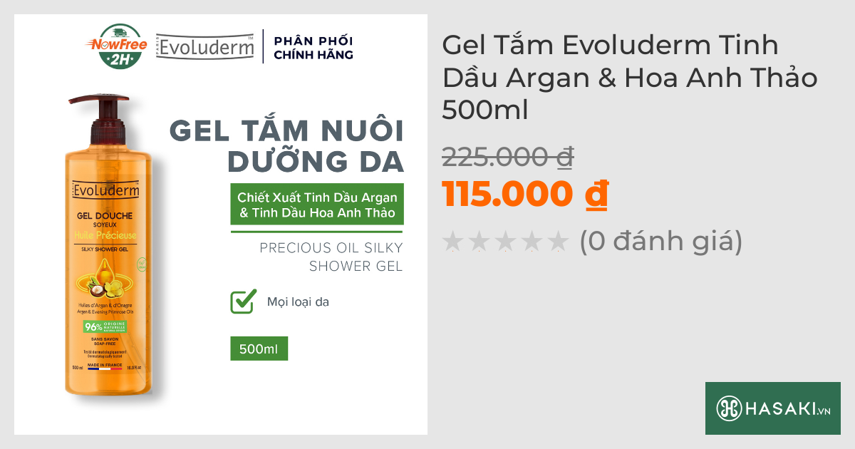 Gel Tắm Evoluderm Tinh Dầu Argan & Hoa Anh Thảo 500ml