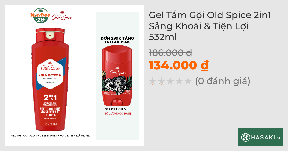 Gel Tắm Gội Old Spice 2in1 Sảng Khoái & Tiện Lợi 532ml