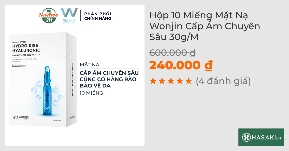 Hộp 10 Miếng Mặt Nạ Wonjin Cấp Ẩm Chuyên Sâu 30g/M