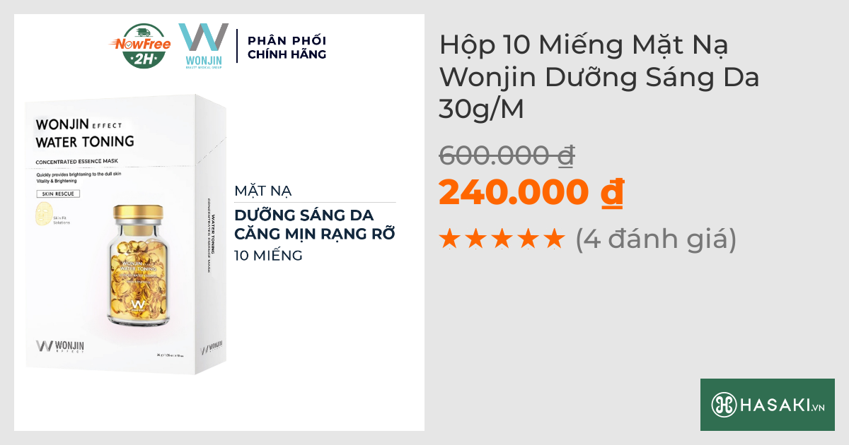 Hộp 10 Miếng Mặt Nạ Wonjin Dưỡng Sáng Da 30g/M