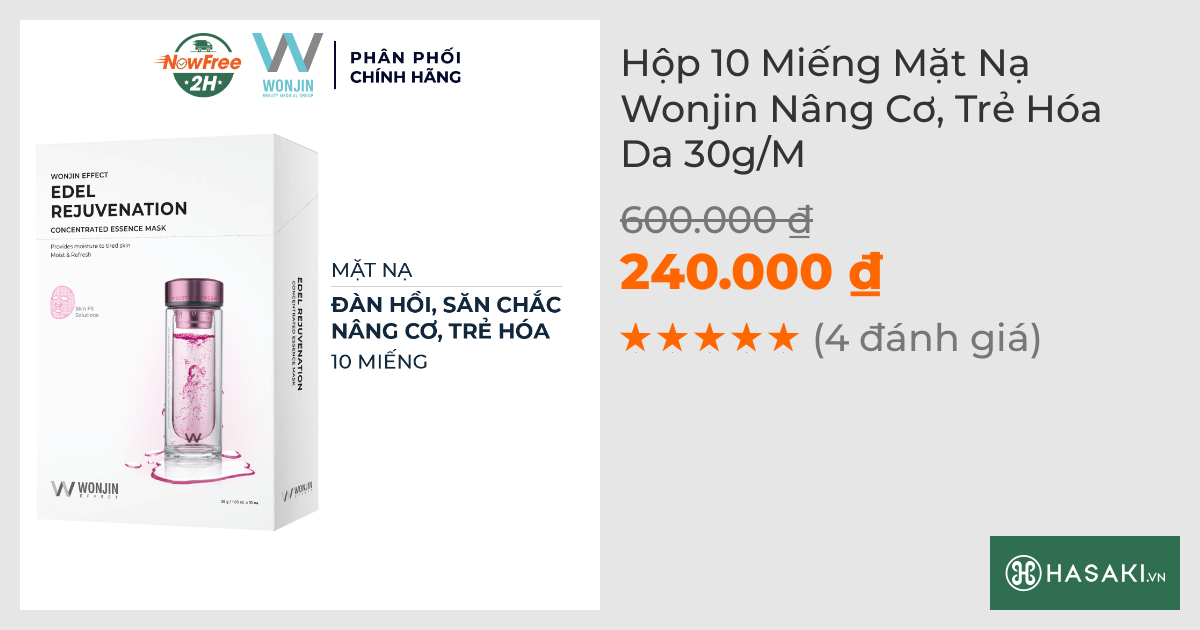 Hộp 10 Miếng Mặt Nạ Wonjin Nâng Cơ, Trẻ Hóa Da 30g/M