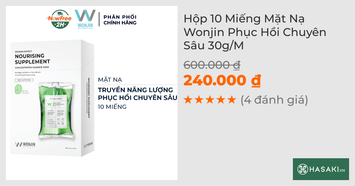 Hộp 10 Miếng Mặt Nạ Wonjin Phục Hồi Chuyên Sâu 30g/M