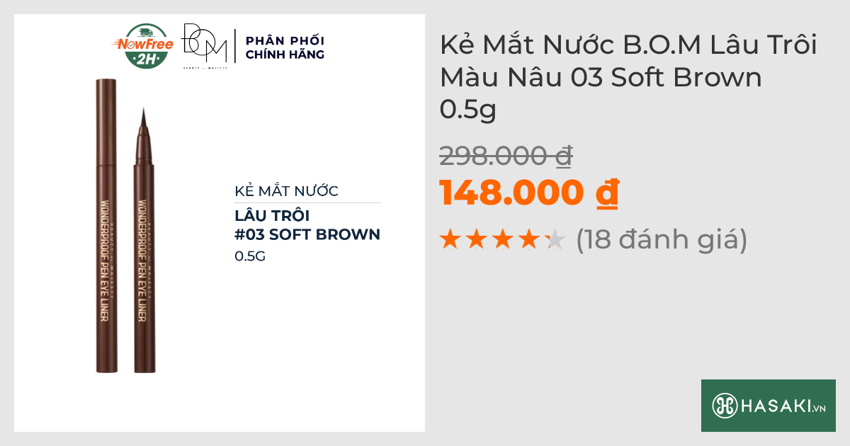 Kẻ Mắt Nước B.O.M Lâu Trôi Màu Nâu 03 Soft Brown 0.5g