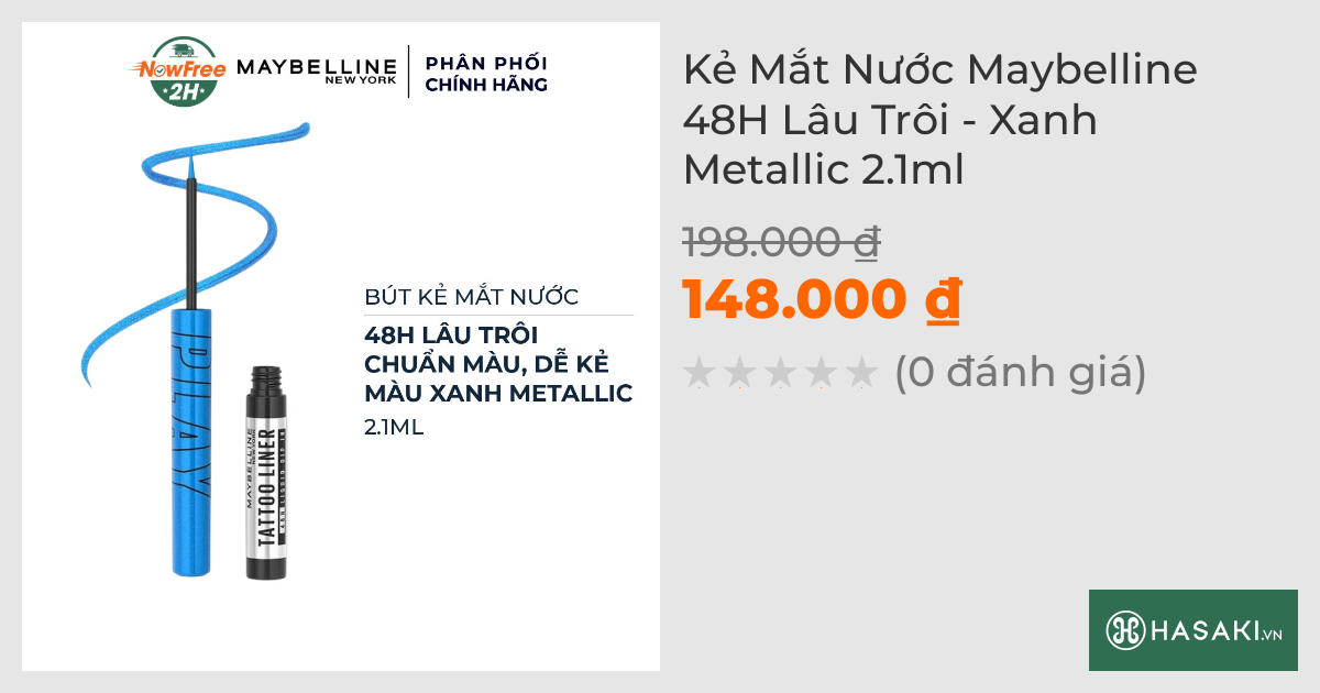 Kẻ Mắt Nước Maybelline 48H Lâu Trôi - Xanh Metallic 2.1ml