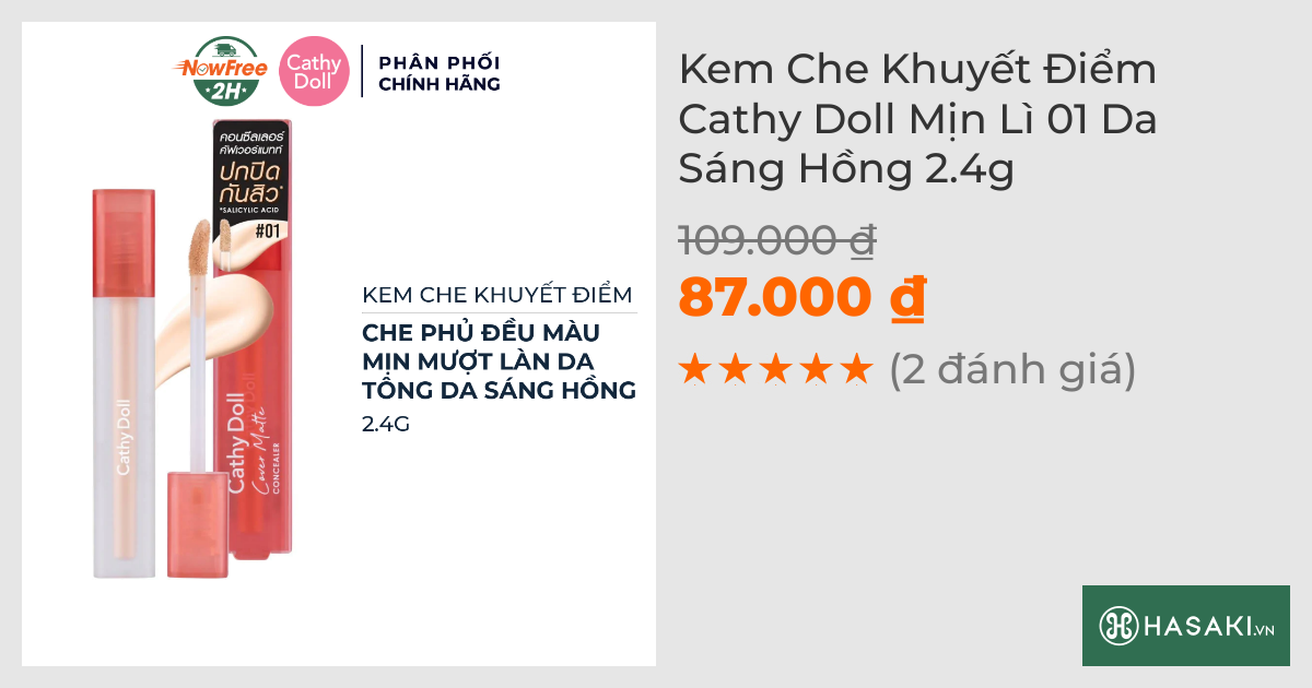 Kem Che Khuyết Điểm Cathy Doll Mịn Lì 01 Da Sáng Hồng 2.4g