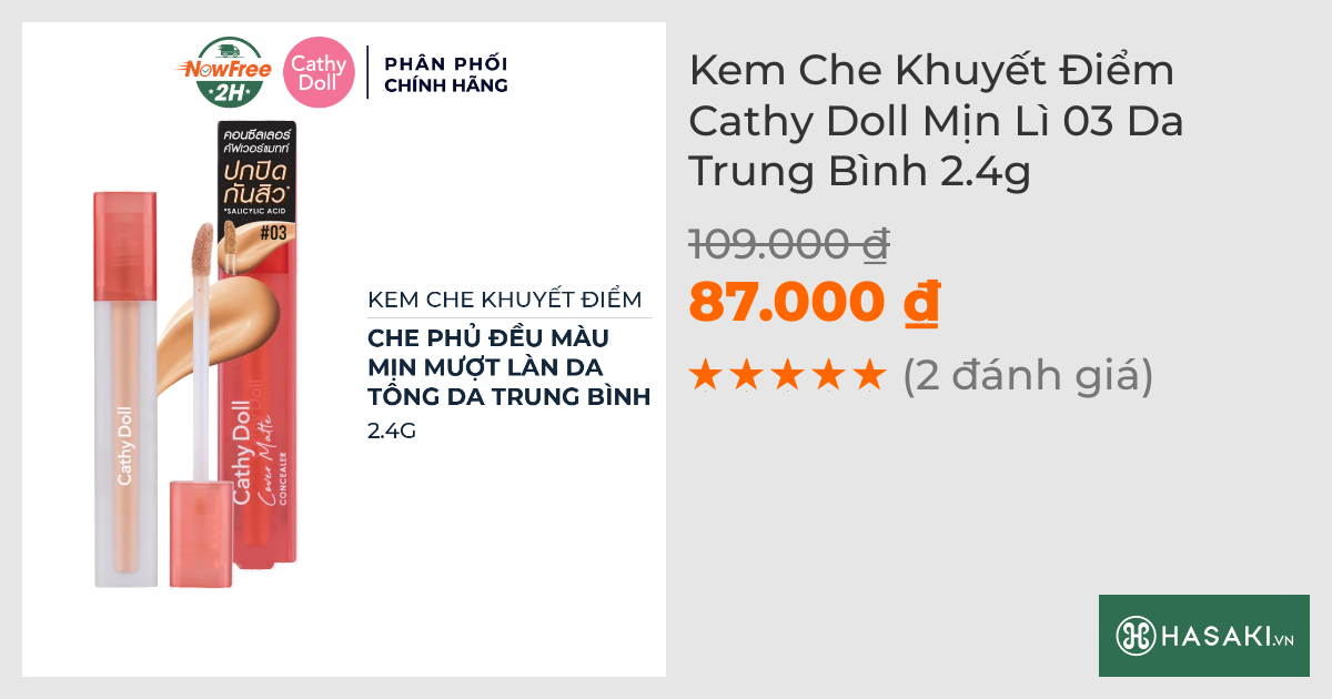 Kem Che Khuyết Điểm Cathy Doll Mịn Lì 03 Da Trung Bình 2.4g