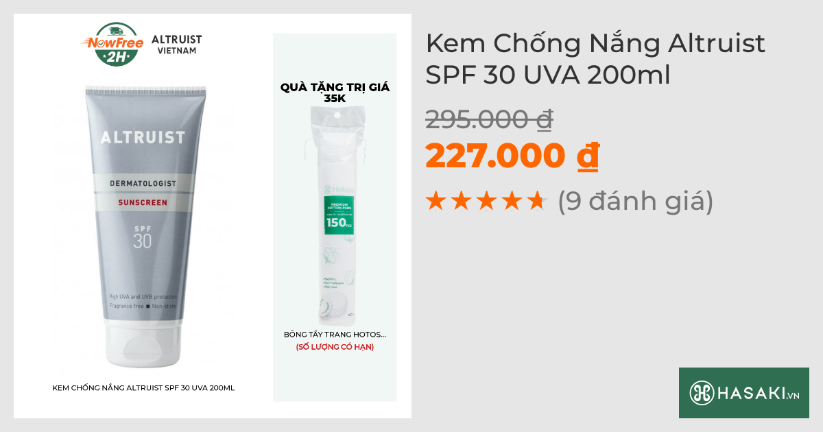 Kem Chống Nắng Altruist SPF 30 UVA 200ml