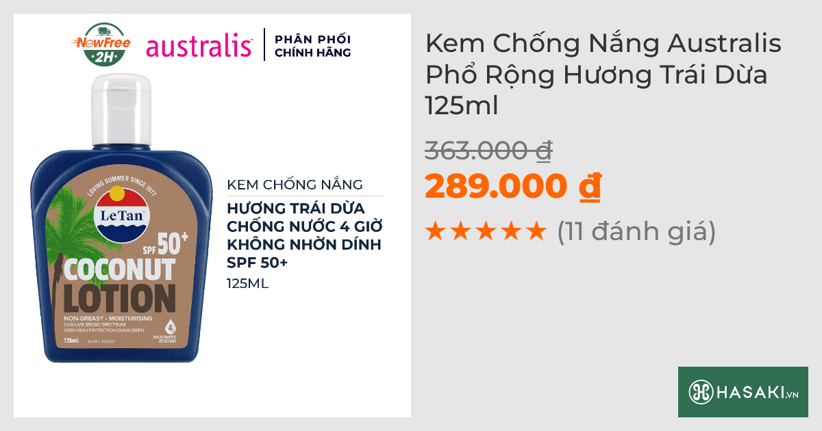 Kem Chống Nắng Australis Phổ Rộng Hương Trái Dừa 125ml