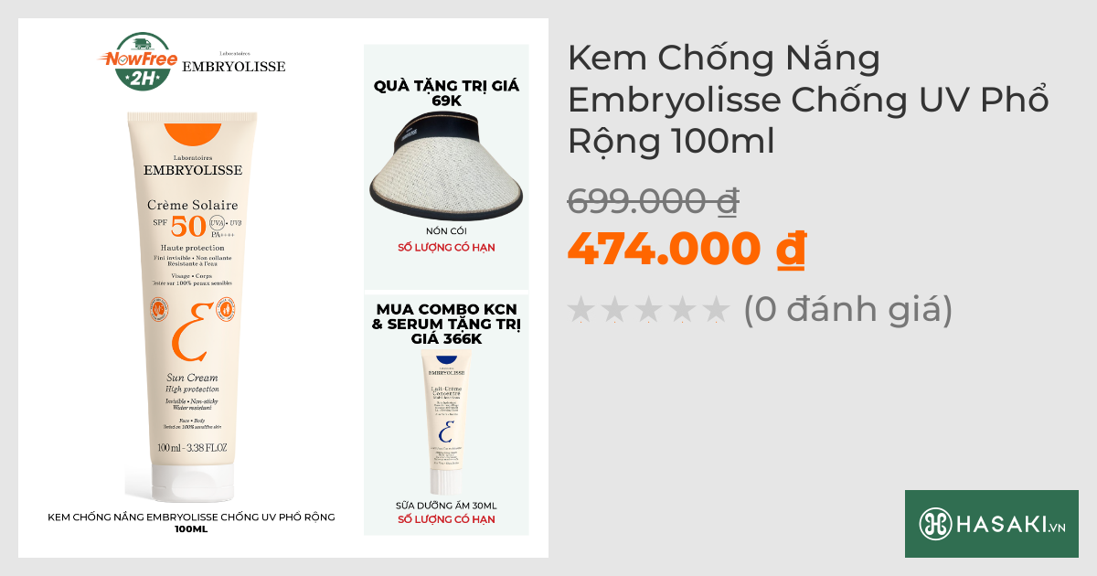 Kem Chống Nắng Embryolisse Chống UV Phổ Rộng 100ml