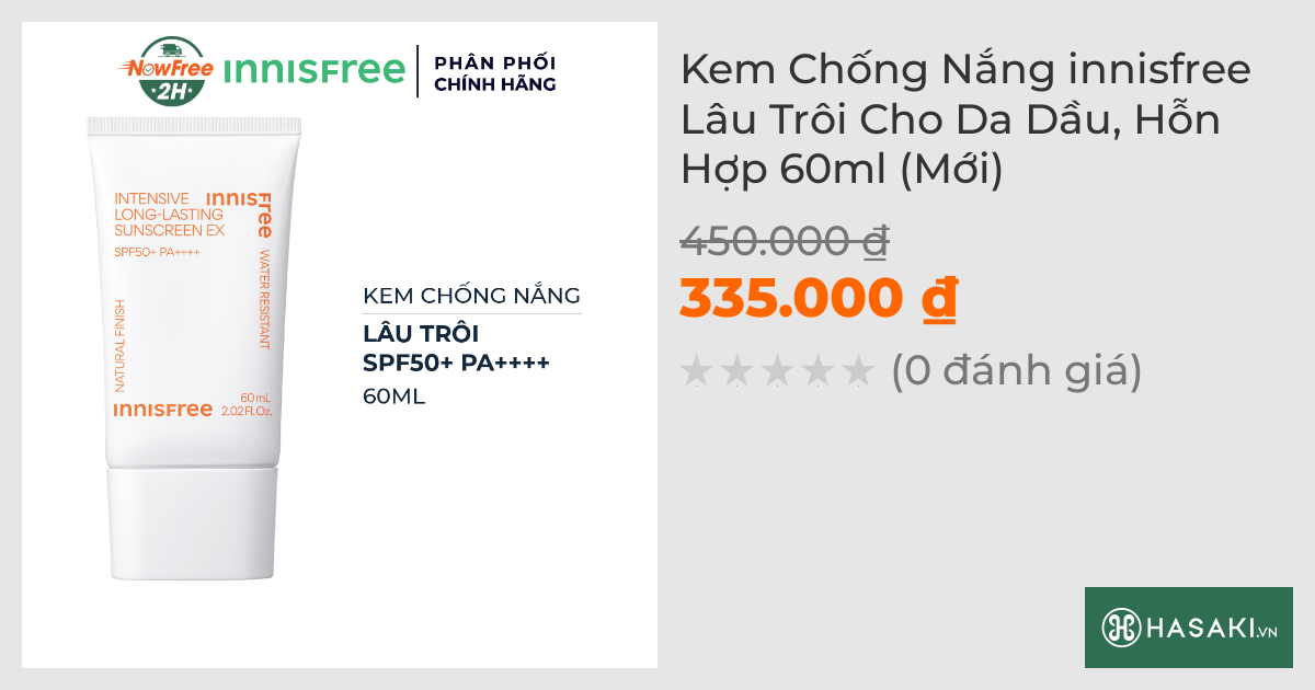 Kem Chống Nắng innisfree Lâu Trôi Cho Da Dầu, Hỗn Hợp 60ml (Mới)