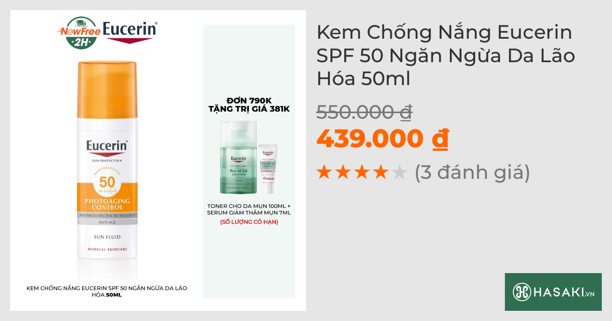 Kem Chống Nắng Eucerin SPF 50 Ngăn Ngừa Da Lão Hóa 50ml