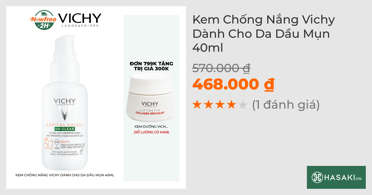 Kem Chống Nắng Vichy Dành Cho Da Dầu Mụn 40ml