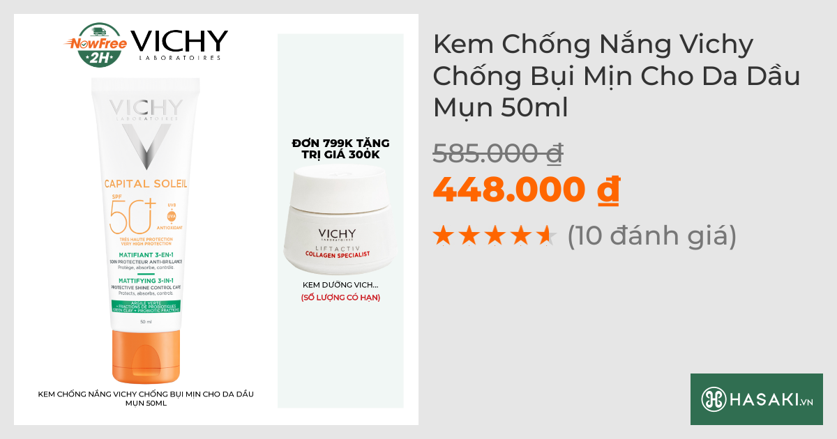 Kem Chống Nắng Vichy Chống Bụi Mịn Cho Da Dầu Mụn 50ml