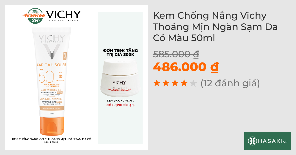 Kem Chống Nắng Vichy Có Màu Thoáng Mịn Ngăn Sạm Da 50ml