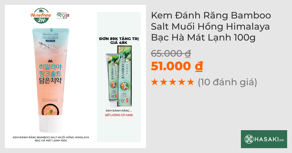 Kem Đánh Răng Bamboo Salt Muối Hồng Himalaya Bạc Hà Mát Lạnh 100g